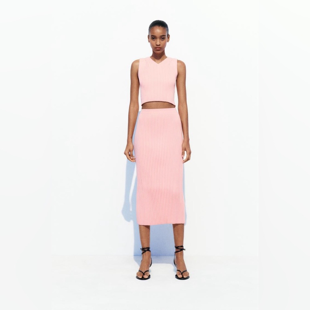 Zara NWOT Ribbed Knit Midi Skirt & NWT Crop top set Size Small